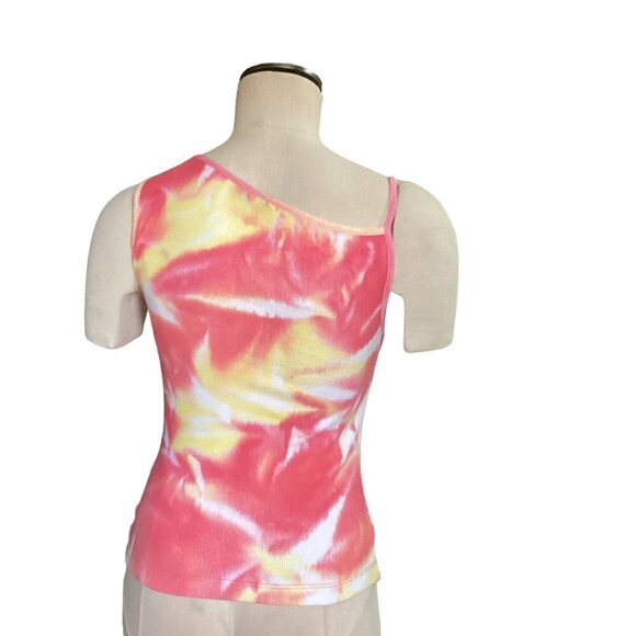 Juxtapose One Shoulder Ribbed Tank Top Tie Dye Pineapple Graphic Sz M 120L - Picture 5 of 8